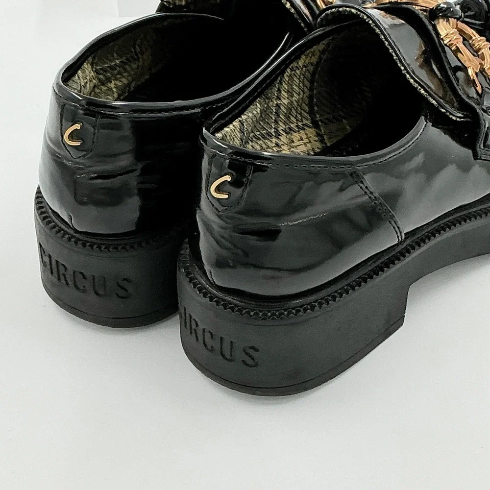Circus by Sam Edelman Size 8.5 Black Patent Platform Loafers Tassel Gold Nichola